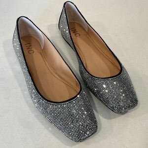INC Juney2 Rhinestone Embellished Square Toe Ballet  Flats NWOT